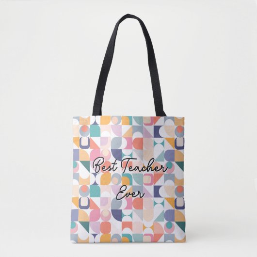 Bauhaus pastellfarbene Fliesenmuster mit Slogan Tasche (Vorderseite)