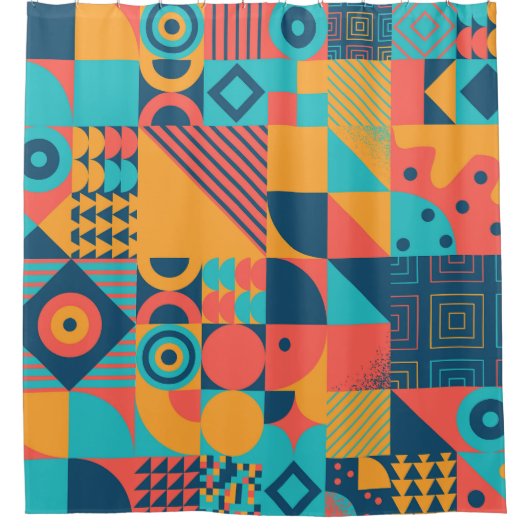 Bauhaus Retro: 70er Geometric Musical Duschvorhang (Vorderseite)