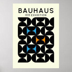Bauhaus Schwarzer Geometrischer Grid-Kunst Druck 1 Poster