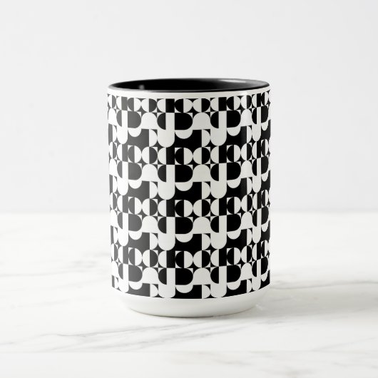 Bauhaus Stil Schwarz-Weiß-Geometrie Retro  Tasse (Zentrum)