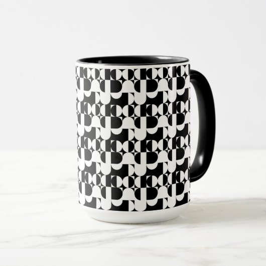 Bauhaus Stil Schwarz-Weiß-Geometrie Retro Tasse (VorderseiteRechts)