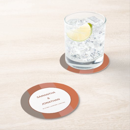 Bauhaus Striped Custom Wedding Runder Pappuntersetzer (Vor Ort)