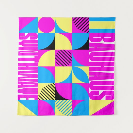 Bauhaus Synthwave #1 (fuchsia/magenta-blau) Wandteppich (Vorderseite (Horizontal))