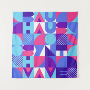 Bauhaus Synthwave #3 (pink-blau) — abstraktes Post Wandteppich