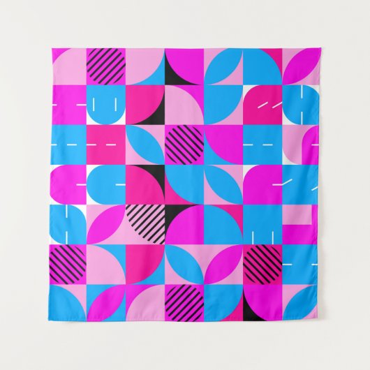 Bauhaus Synthwave #3 poster (pink-blau) Wandteppich (Vorderseite (Horizontal))