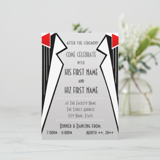 Bauhaus Tuxedo (Empfang) Einladung (Stehend Vorderseite)