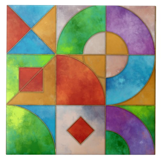 Bauhaus Wasserfarbe geometrisch abstrakt N2 Fliese (Vorderseite)