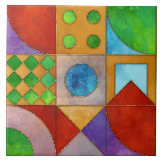 Bauhaus Wasserfarbe geometrisch abstrakt N4 Fliese (Vorderseite)