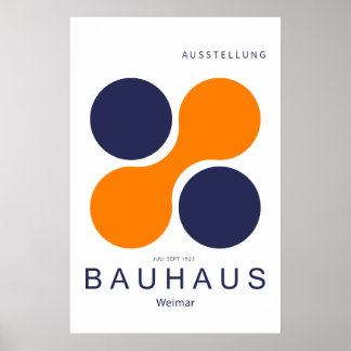 Bauhaus Weimar Orange Navy Circle Art Print Poster