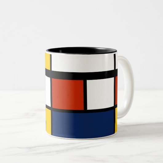 Bauhausmuster abstrakte geometrische Kunstmalerei Zweifarbige Tasse (VorderseiteRechts)