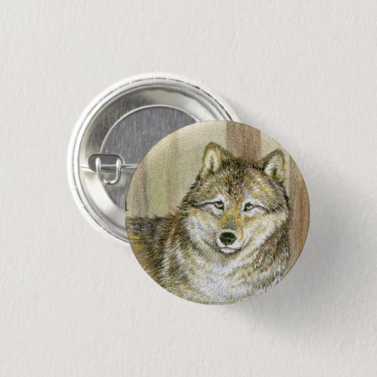 Bauholz-Wolf-Button Button (Vorne & Hinten)