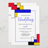 Bauhouse Mondrian Style Wedding Einladung (Vorne/Hinten)