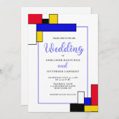Bauhouse Mondrian Style Wedding Einladung (Vorne/Hinten)