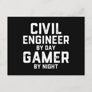 Bauingenieur bei Tag, Gamer bei Nacht, Süße Ingeni Ankündigungspostkarte