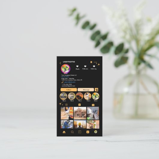 Bauinstagramm Peach | QR-Code Visitenkarte (Stehend Vorderseite)