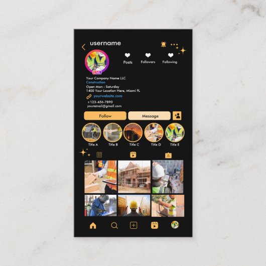 Bauinstagramm Peach | QR-Code Visitenkarte (Vorderseite)