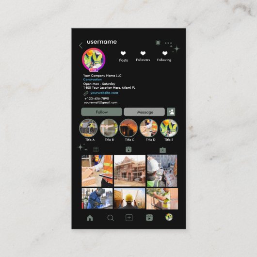 Bauinstagramm-Skalierung Grüner QR-Code Visitenkarte (Vorderseite)