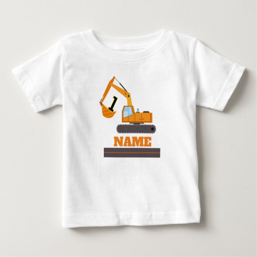 Baujahr 1. Geburtstag - Bagger personalisiert Baby T-shirt (Vorderseite)