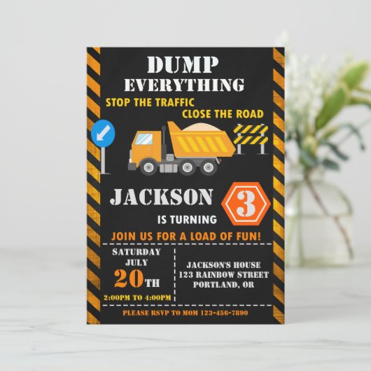 Baujahr Einladung Dump LKW einladen (Stehend Vorderseite)