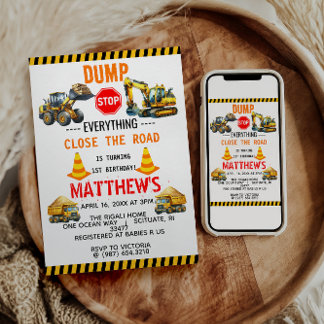 Baukasten Truck 1. Geburtstag Party Einladung