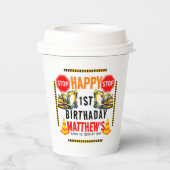 Baukasten Truck 1. Geburtstag Party Pappbecher (Rückseite)