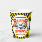 Baukasten Truck 1. Geburtstag Party Pappbecher (Vorderseite)