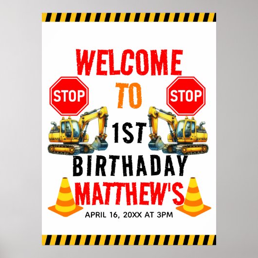 Baukasten Truck 1. Geburtstag Party Poster (Vorne)