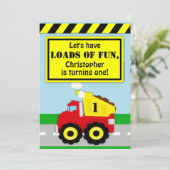 Baukasten Truck Boys erster Geburtstag Einladung (Stehend Vorderseite)