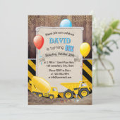 Baukasten Truck Boys erster Geburtstag Einladung (Stehend Vorderseite)