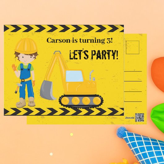 Baukids-Geburtstagspartei Postkarte