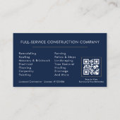 Baukonstruktion QR-Code Foto Navyblau Gold Visitenkarte (Rückseite)