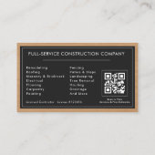 Baukonstruktion Schwarz Silber Holz QR-Code Visitenkarte (Rückseite)