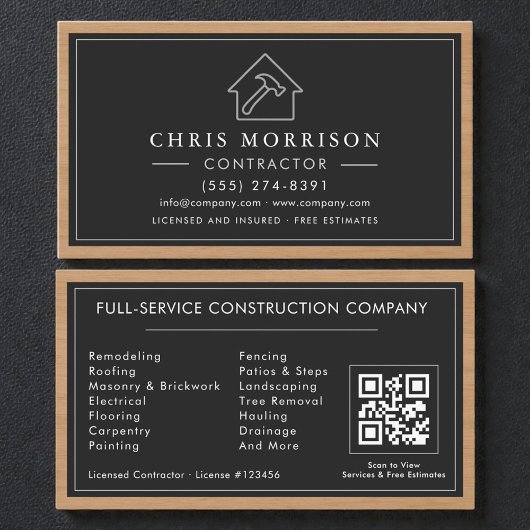 Baukonstruktion Schwarz Silber Holz QR-Code Visitenkarte