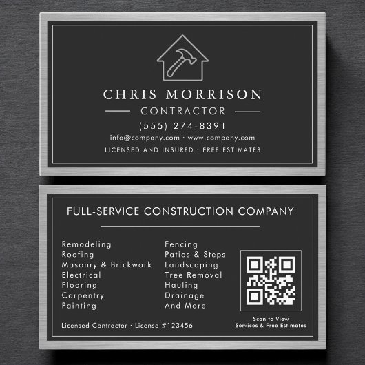 Baukonstruktion Schwarz Silber Metall QR-Code Visitenkarte