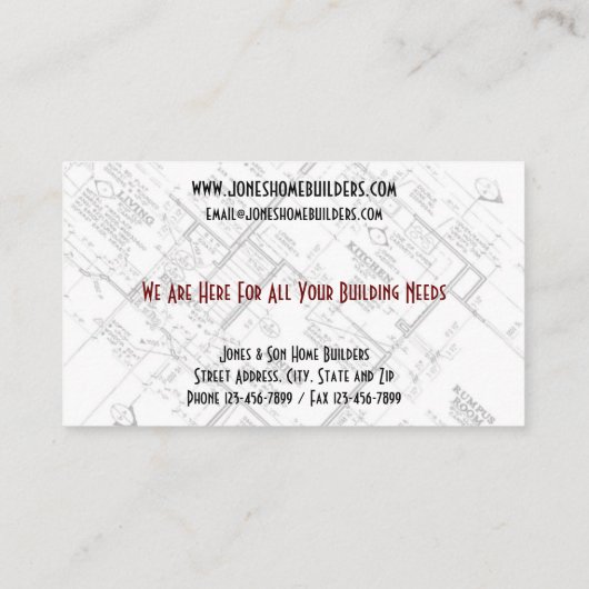 Baukontraktorarchitektur - Visitenkarte (Rückseite)