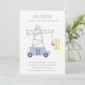 Baukran Kinder jeden Alters zum Geburtstag einlade Dankeskarte (Stehend Vorderseite)