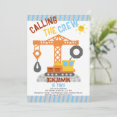 Baukrane Crew Niedlich Junge 2. Geburtstag Einladung (Stehend Vorderseite)