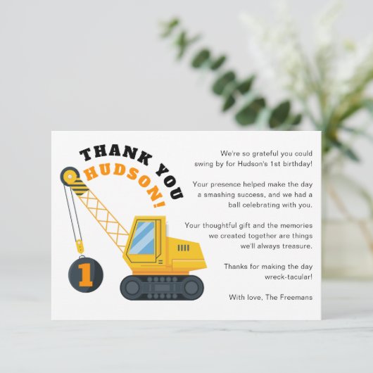 Baukrane Geburtstag Danke Karte (Stehend Vorderseite)