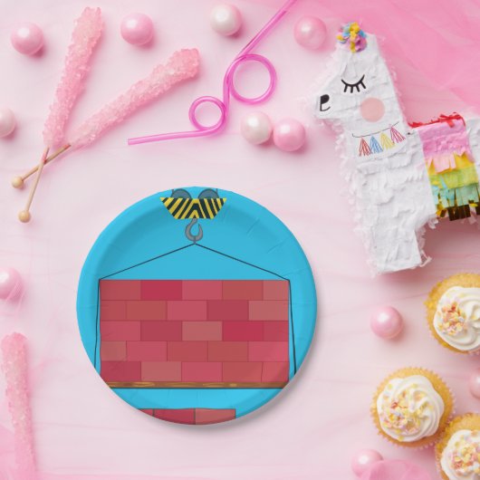 Baukrane Hubsteinwand Pappteller (Party)