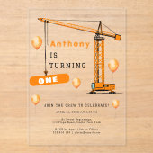 Baukrane Kinder und Erwachsene Geburtstag Acryleinladungen (Vorderseite)