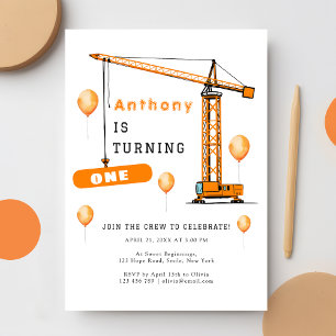 Baukrane Kinder und Erwachsene Geburtstag Einladung