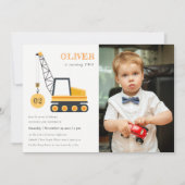 Baukranfahrzeug Foto Geburtstagsaufruf Dankeskarte (Vorderseite)