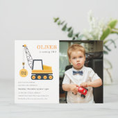 Baukranfahrzeug Foto Geburtstagsaufruf Dankeskarte (Stehend Vorderseite)