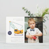 Baukranfahrzeug Foto Geburtstagsaufruf Dankeskarte (Stehend Vorderseite)