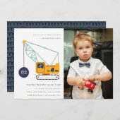 Baukranfahrzeug Foto Geburtstagsaufruf Dankeskarte (Vorne/Hinten)