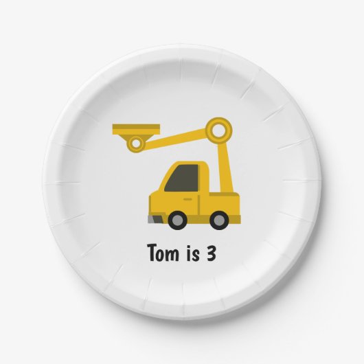 Baukranwagen Personalisierter Geburtstag Pappteller (Vorderseite)