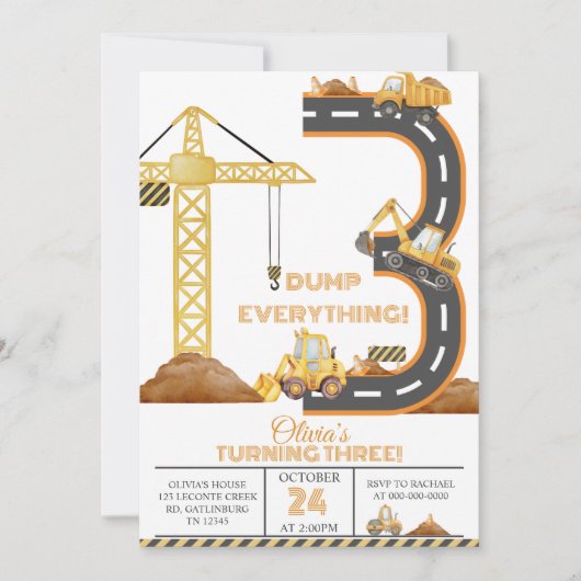 Baulastwagen 3. Geburtstagseinladung Einladung (Vorderseite)