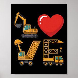 Baulastwagen Liebe Bagger Muldenkipper Kran Poster
