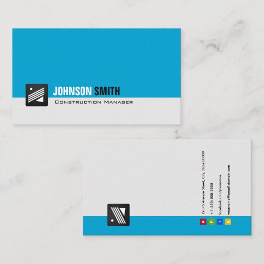 Bauleiter - Personal Aqua Blue Visitenkarte (Vorne/Hinten)