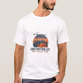 Bauliches Leben Retro Vintage Kran Sonnenuntergang T-Shirt